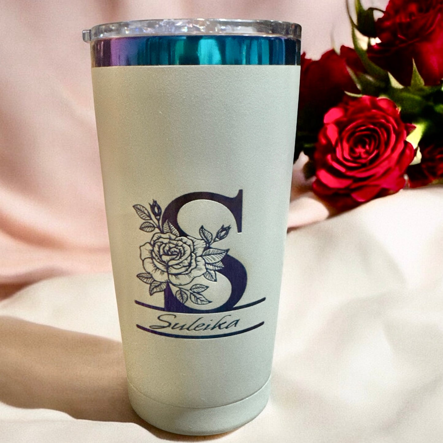 20 0z Travel Mug - Black/Gold Underlay - White/Rainbow Underlay