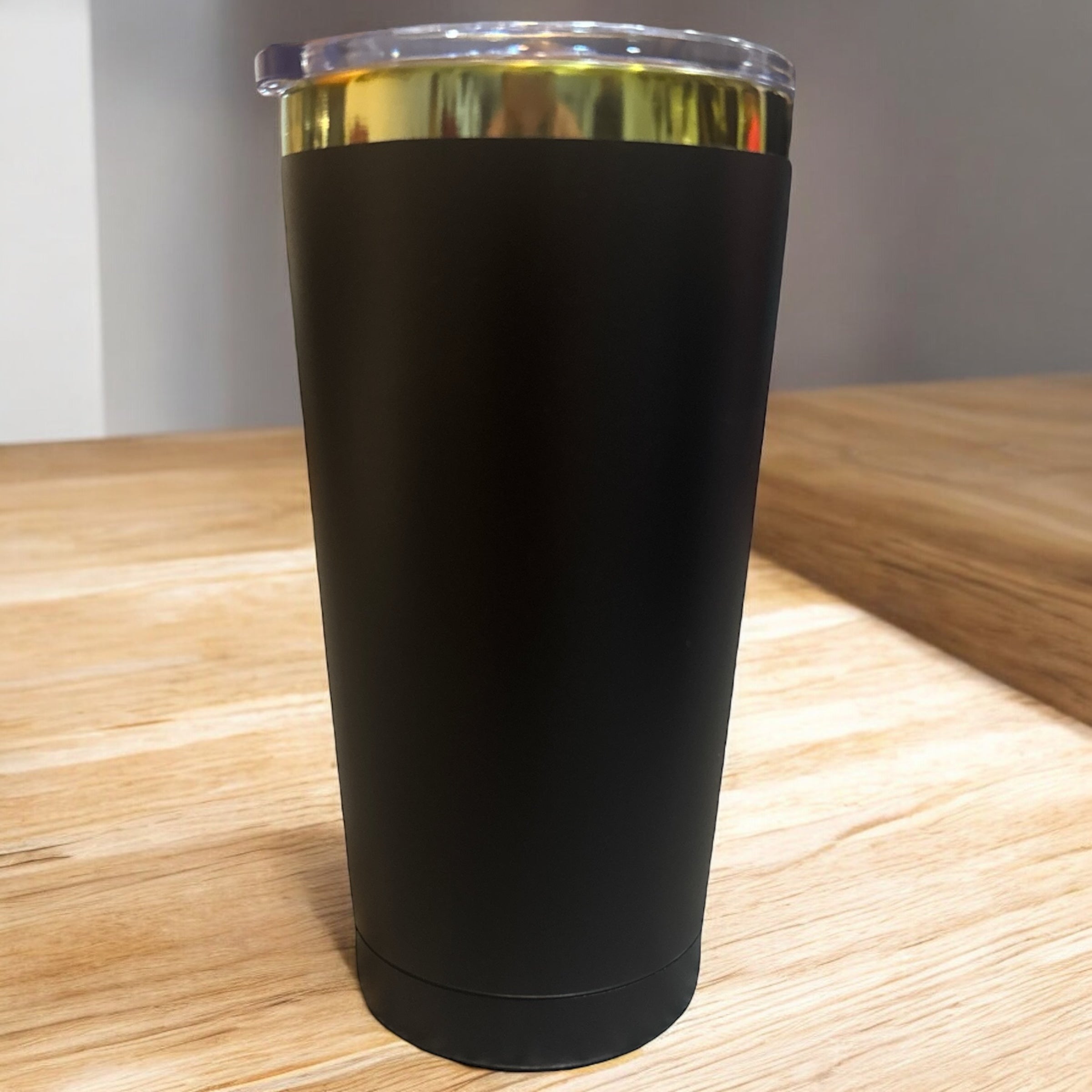 20 0z Travel Mug - Black/Gold Underlay - White/Rainbow Underlay