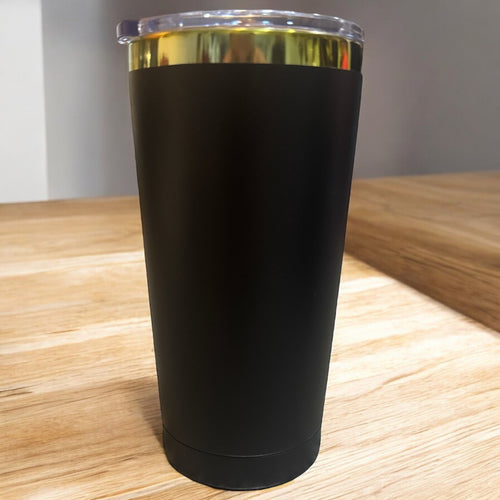 20 0z Travel Mug - Black/Gold Underlay - White/Rainbow Underlay